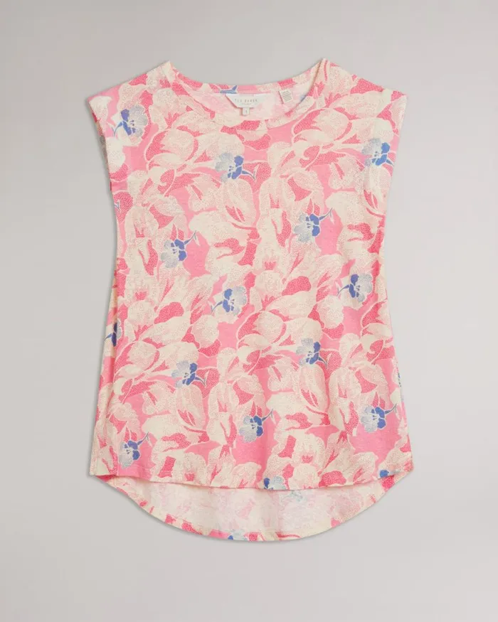 Shoulder Pad Linen Tee Medium Pink Women Ted Baker Tops and TShirts