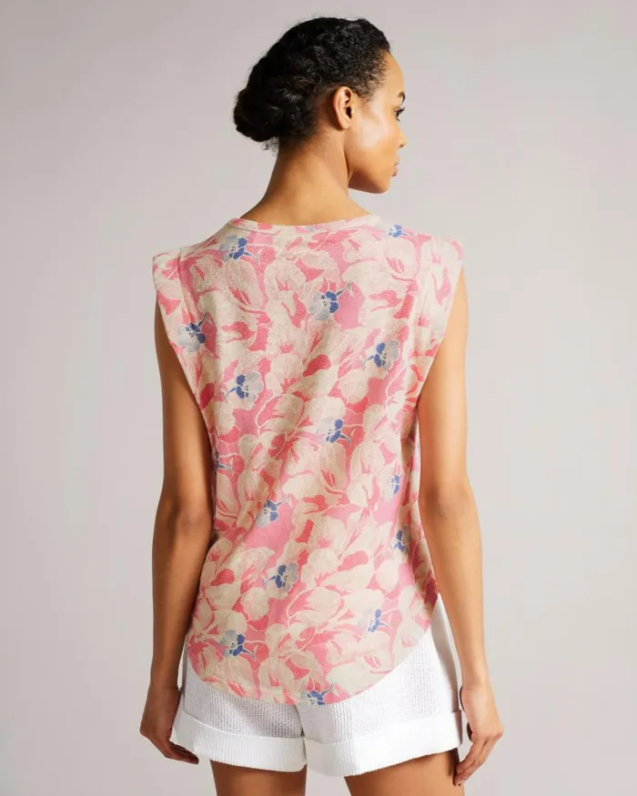 Shoulder Pad Linen Tee Medium Pink Women Ted Baker Tops and TShirts Shoulder Pad Linen Tee Medium Pink Women Ted Baker Tops and TShirts