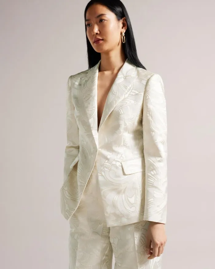 Single Breasted Slim Fit Jacquard Blazer Natural Women Ted Baker Clothing Single Breasted Slim Fit Jacquard Blazer Natural Women Ted Baker Clothing
