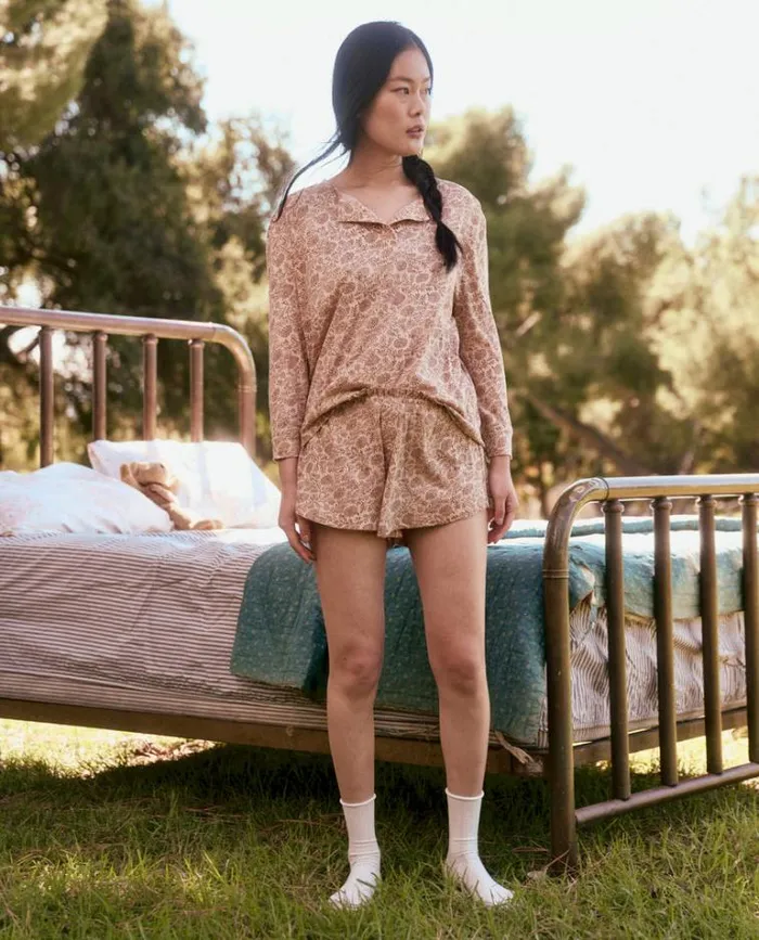 Sleep Bottoms Women039s The Great The Tap Short Pink Clay Feather Grass