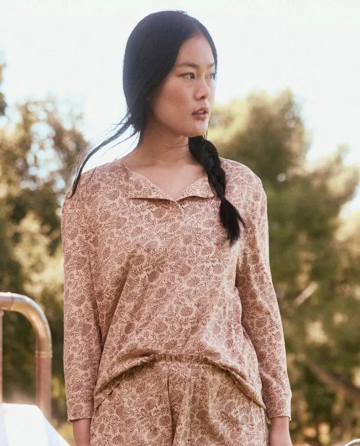 Sleep Tops Women039s The Great The Sleep Henley Pink Clay Feather Grass