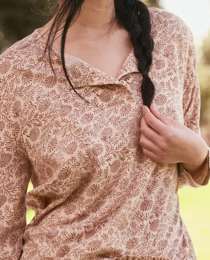 Sleep Tops Women039s The Great The Sleep Henley Pink Clay Feather Grass