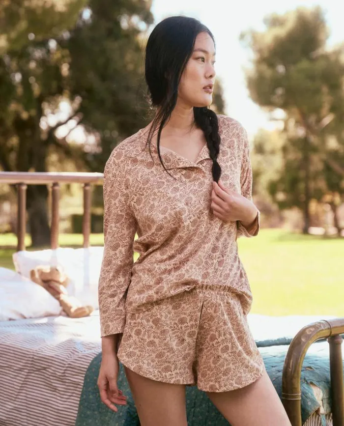 Sleep Tops Women039s The Great The Sleep Henley Pink Clay Feather Grass