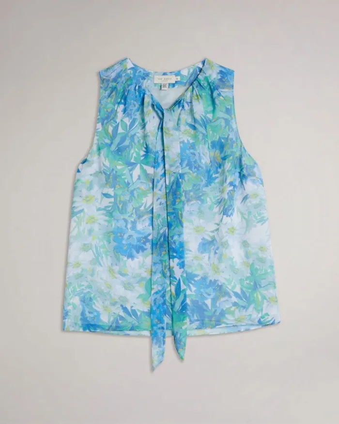 Sleeveless Floral Top With Tie Detail White Women Ted Baker Clothing