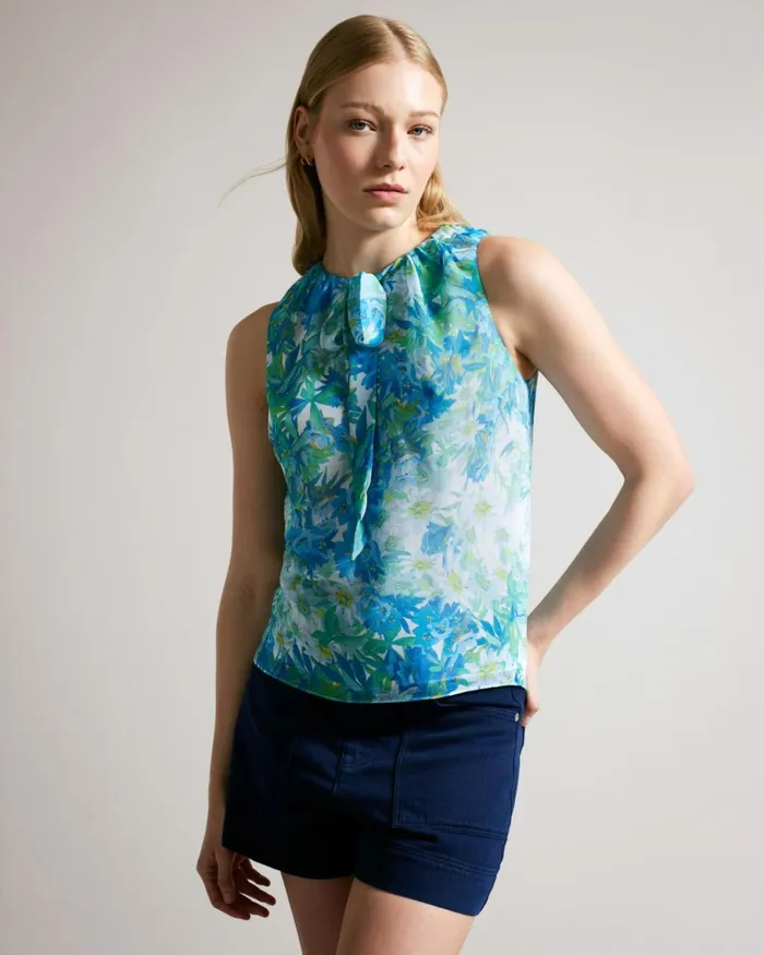 Sleeveless Floral Top With Tie Detail White Women Ted Baker Clothing