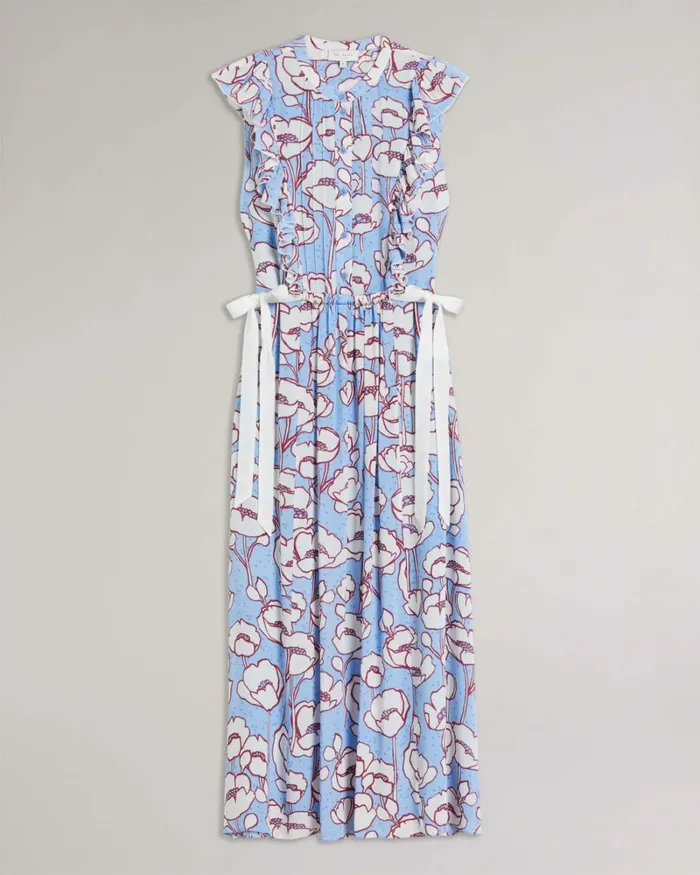 Sleeveless Frilled Midi Dress Blue Women Ted Baker Clothing