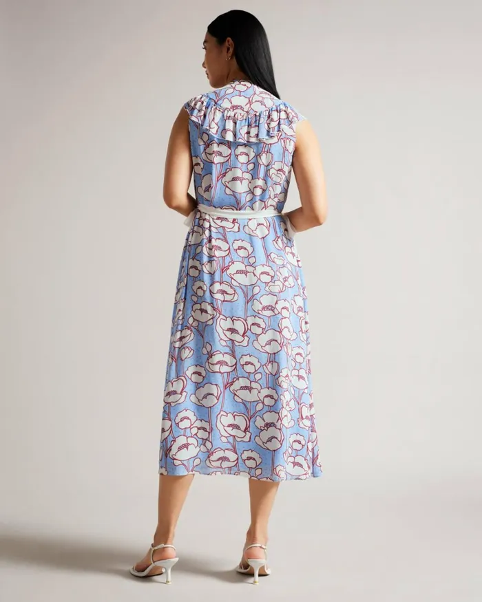 Sleeveless Frilled Midi Dress Blue Women Ted Baker Clothing Sleeveless Frilled Midi Dress Blue Women Ted Baker Clothing