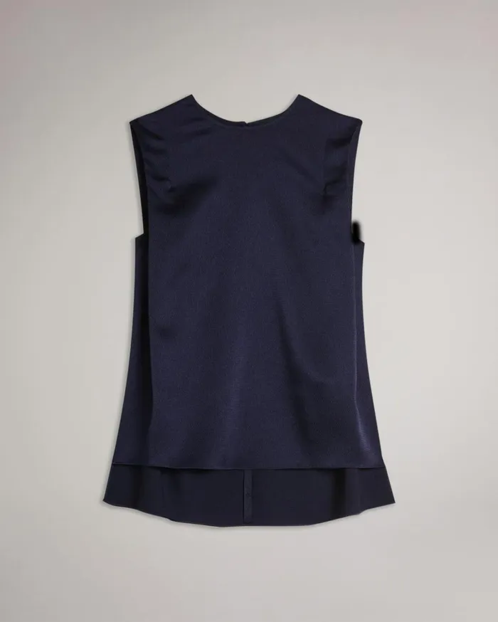 Sleeveless Hammered Satin Top Navy Women Ted Baker Clothing