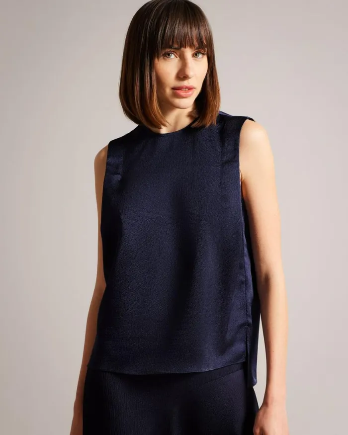 Sleeveless Hammered Satin Top Navy Women Ted Baker Clothing