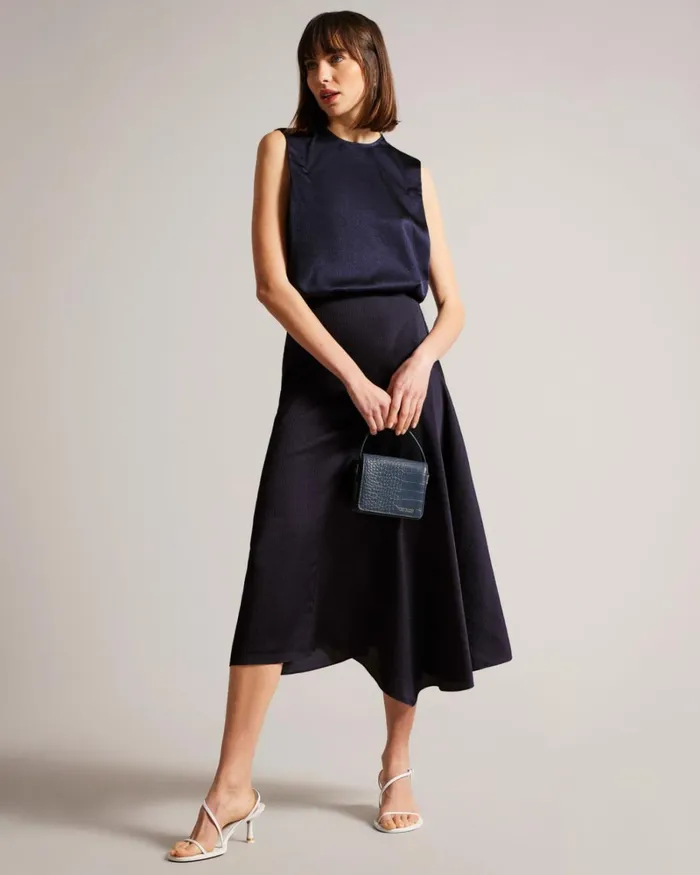 Sleeveless Hammered Satin Top Navy Women Ted Baker Clothing