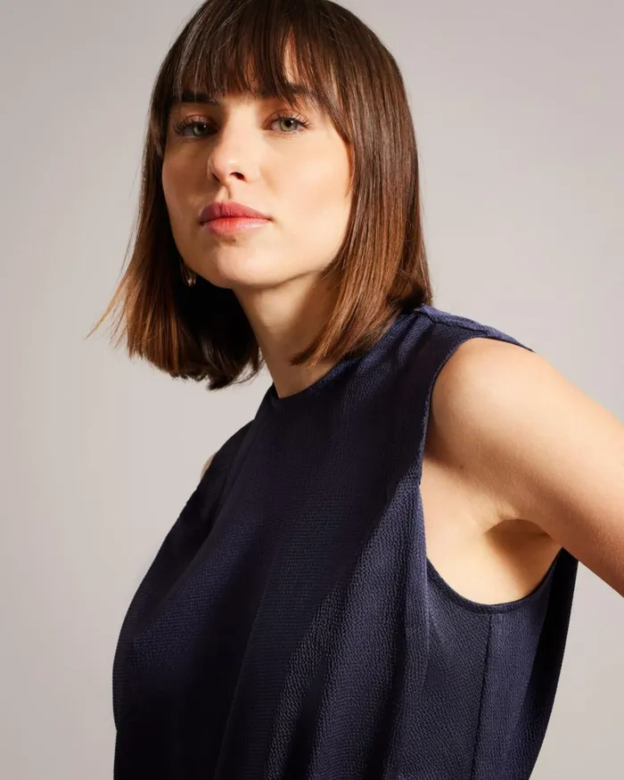 Sleeveless Hammered Satin Top Navy Women Ted Baker Clothing