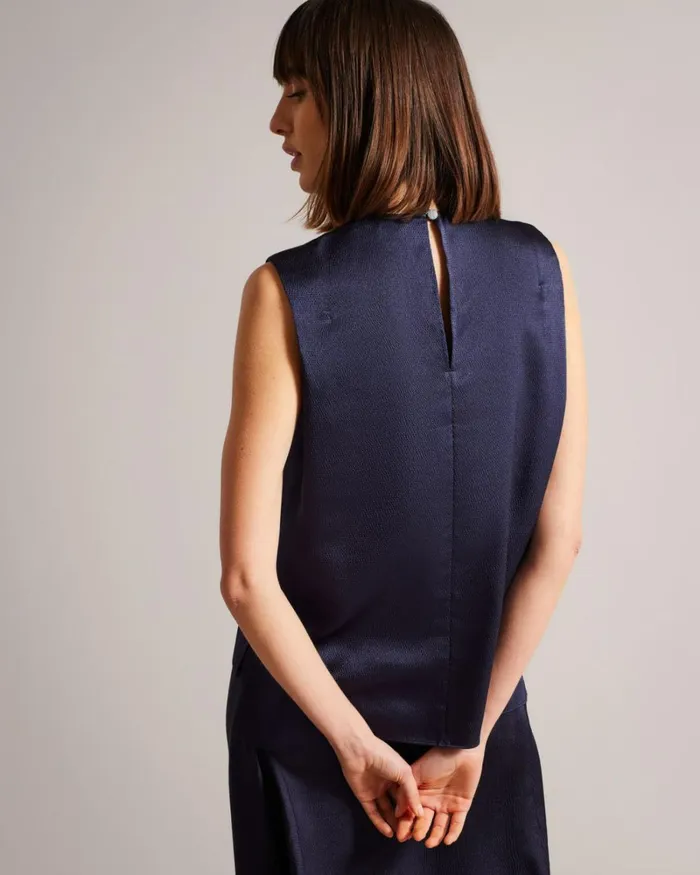 Sleeveless Hammered Satin Top Navy Women Ted Baker Clothing