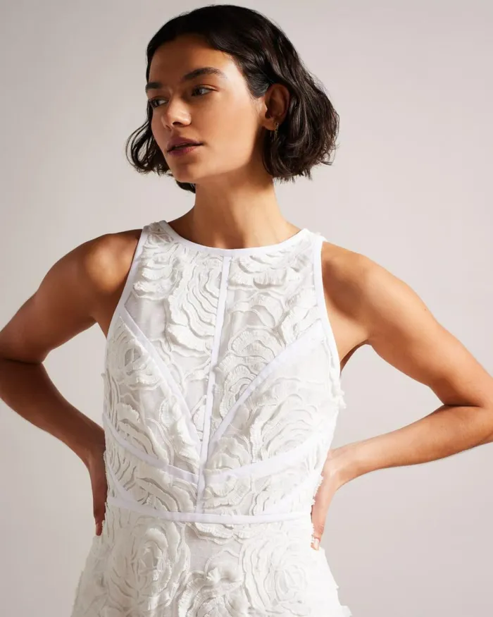 Sleeveless Midaxi Dress With Rose Texture White Women Ted Baker Dresses Sleeveless Midaxi Dress With Rose Texture White Women Ted Baker Dresses