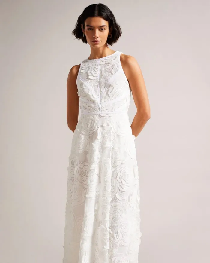 Sleeveless Midaxi Dress With Rose Texture White Women Ted Baker Dresses Sleeveless Midaxi Dress With Rose Texture White Women Ted Baker Dresses