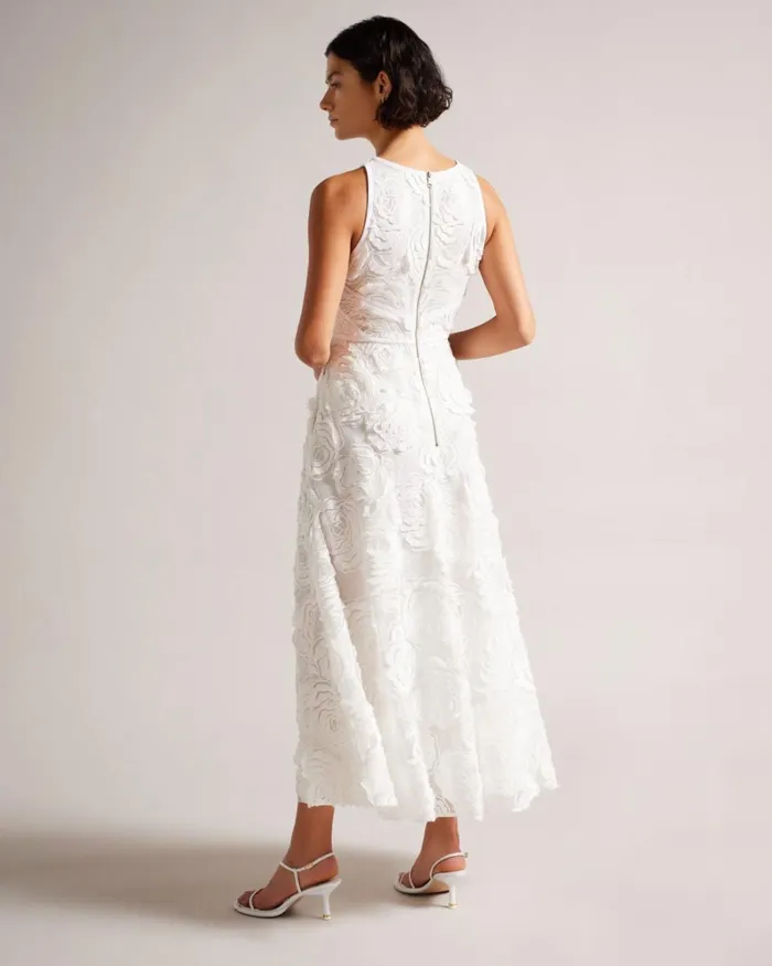 Sleeveless Midaxi Dress With Rose Texture White Women Ted Baker Dresses Sleeveless Midaxi Dress With Rose Texture White Women Ted Baker Dresses