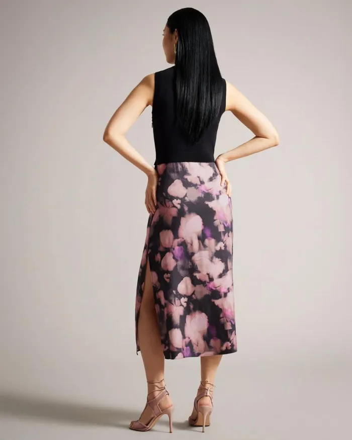 Sleeveless Mockable Dress With Floral Slip Skirt Black Women Ted Baker Clothing Sleeveless Mockable Dress With Floral Slip Skirt Black Women Ted Baker Clothing