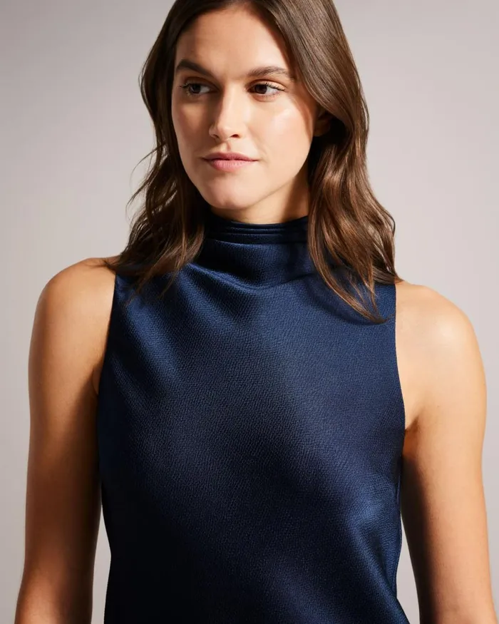 Sleeveless Satin Cowl Neck Top Dark Blue Women Ted Baker Clothing