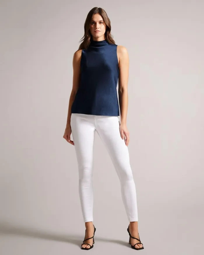 Sleeveless Satin Cowl Neck Top Dark Blue Women Ted Baker Clothing