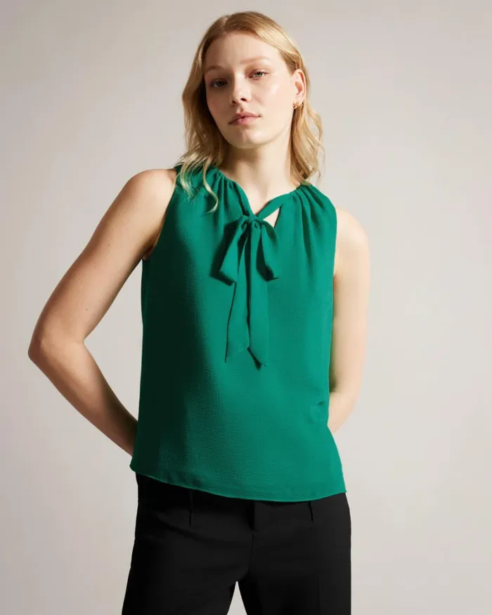 Sleeveless Top With Tie Detail Green Women Ted Baker Clothing Sleeveless Top With Tie Detail Green Women Ted Baker Clothing
