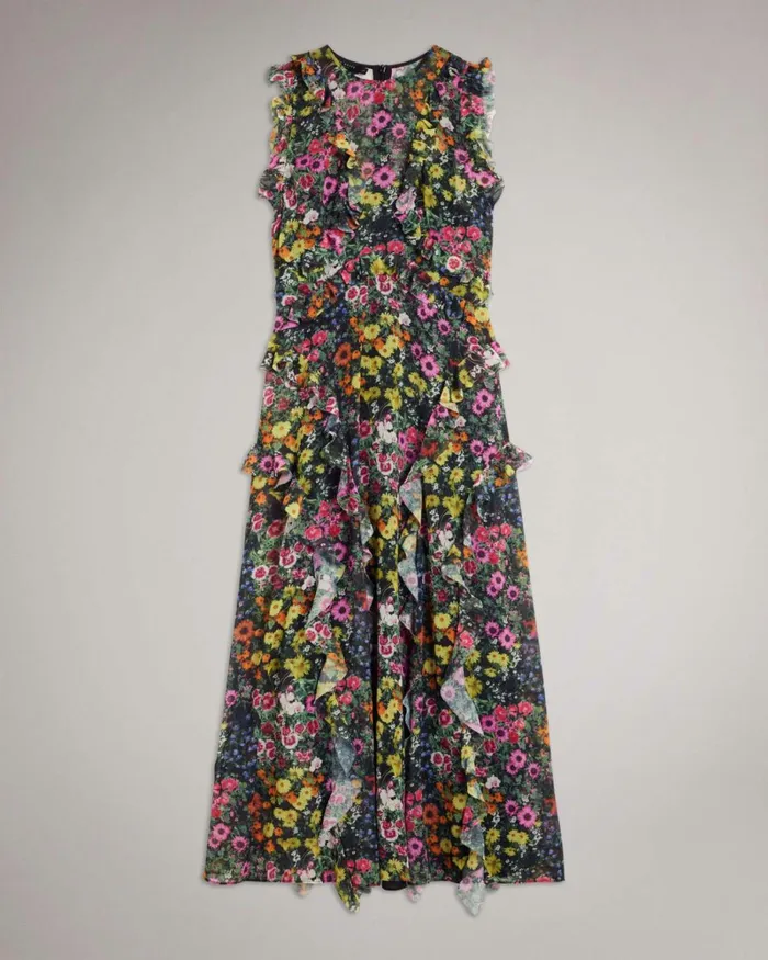 Sleeveless Waterfall Midi Dress Black Women Ted Baker Clothing