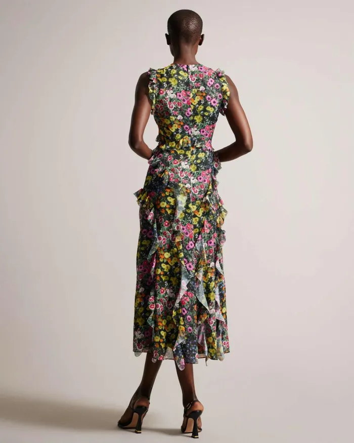 Sleeveless Waterfall Midi Dress Black Women Ted Baker Clothing