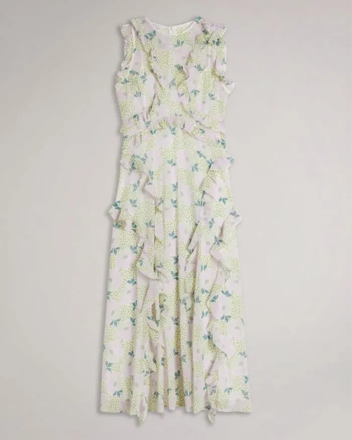 Sleeveless Waterfall Ruffle Midi Dress Lilac Women Ted Baker Clothing