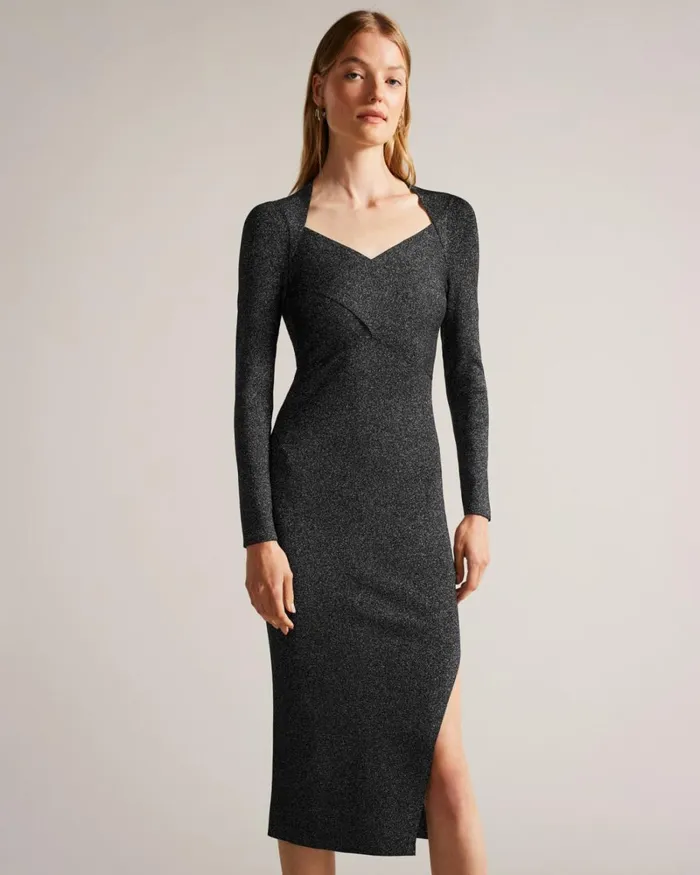 Slim Fit Cross Over Knit Dress Black Women Ted Baker Clothing