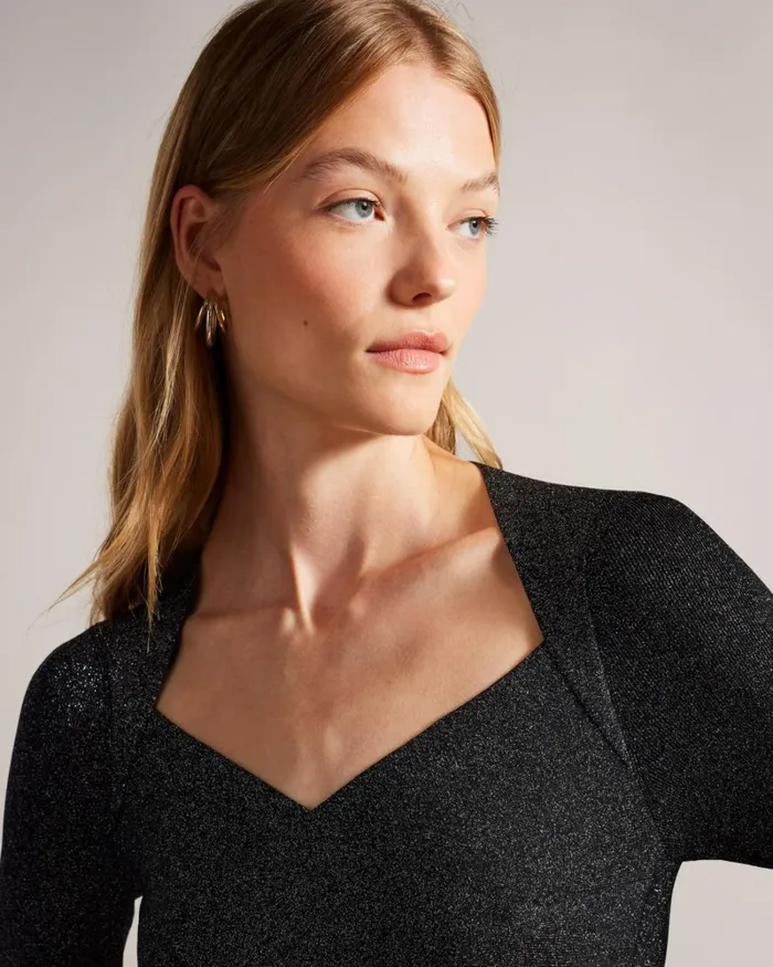 Slim Fit Cross Over Knit Dress Black Women Ted Baker Clothing