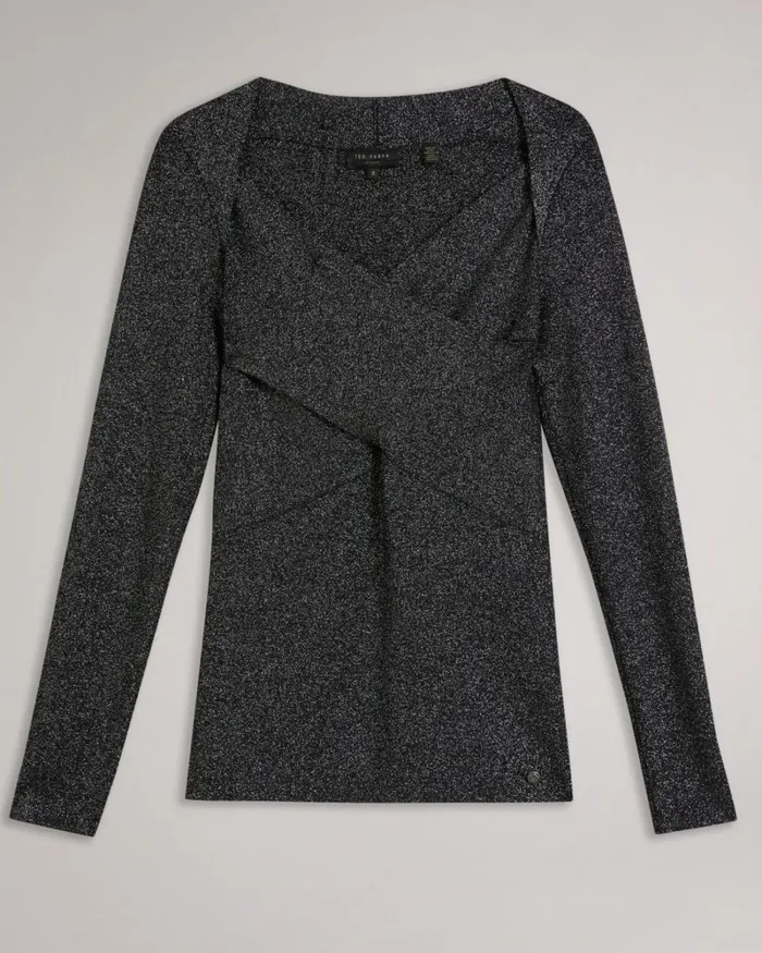 Slim Fit Crossover Knit Top Black Women Ted Baker Clothing