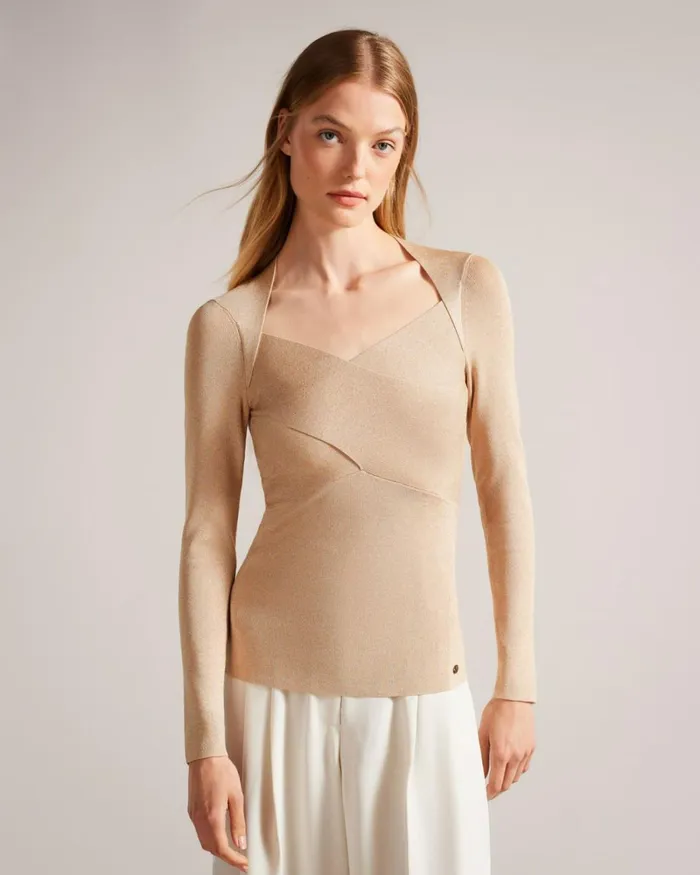 Slim Fit Crossover Knit Top Dusky Pink Women Ted Baker Clothing