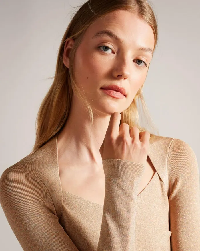 Slim Fit Crossover Knit Top Dusky Pink Women Ted Baker Clothing