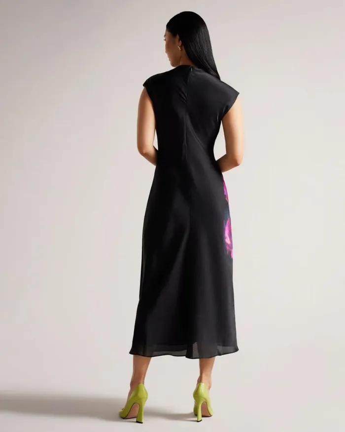 Slip Midi Dress With Pleated Neckline Black Women Ted Baker Clothing