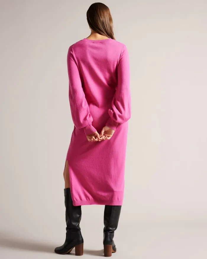 Slouchy Tie Front Midi Knit Dress Bright Pink Women Ted Baker Clothing Slouchy Tie Front Midi Knit Dress Bright Pink Women Ted Baker Clothing
