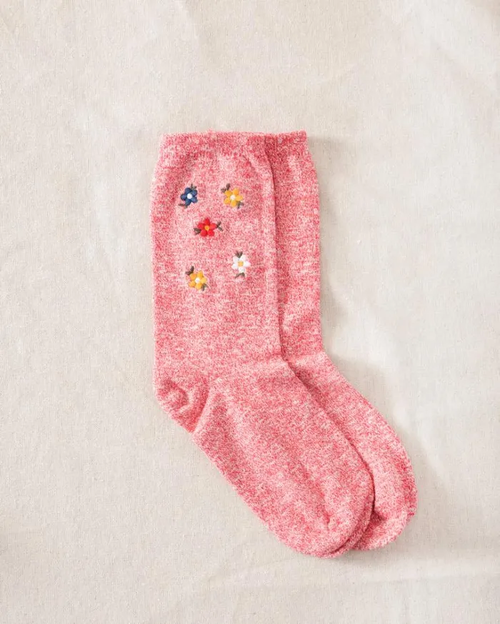 Socks Women039s The Great The Great Floral Embroidered Sock Red With Multi Floral Embroidery Socks Women039s The Great The Great Floral Embroidered Sock Red With Multi Floral Embroidery