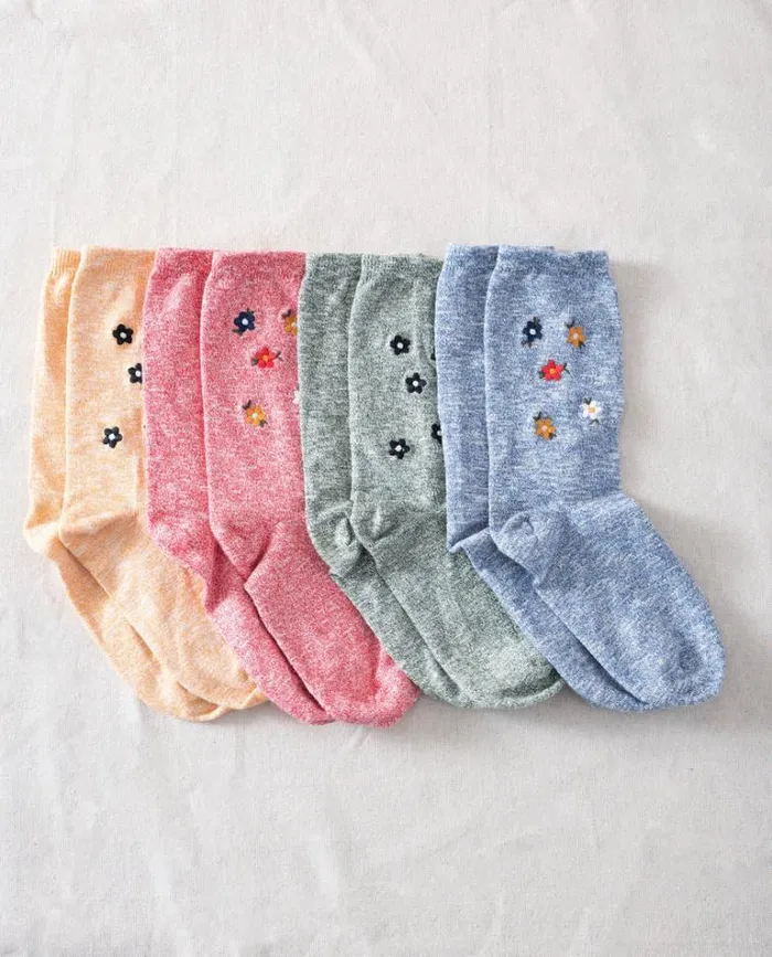 Socks Women039s The Great The Great Floral Embroidered Sock Red With Multi Floral Embroidery