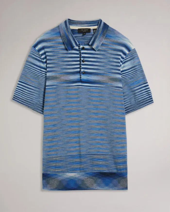 Space Dye Stripe Knitted Polo Shirt Bright Blue Men Ted Baker Tops