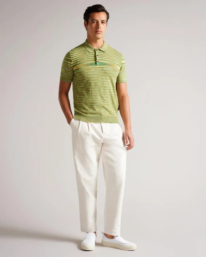 Space Dye Stripe Knitted Polo Shirt Bright Green Men Ted Baker Tops Space Dye Stripe Knitted Polo Shirt Bright Green Men Ted Baker Tops