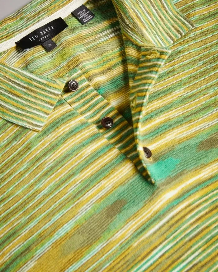 Space Dye Stripe Knitted Polo Shirt Bright Green Men Ted Baker Tops Space Dye Stripe Knitted Polo Shirt Bright Green Men Ted Baker Tops