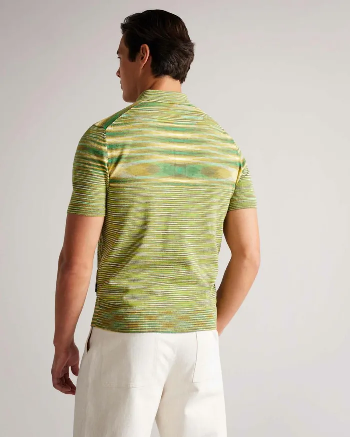 Space Dye Stripe Knitted Polo Shirt Bright Green Men Ted Baker Tops Space Dye Stripe Knitted Polo Shirt Bright Green Men Ted Baker Tops