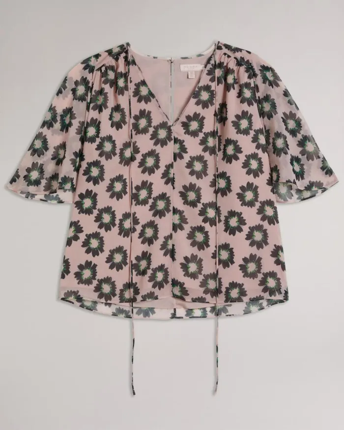 Split Sleeve Top With Neck Tie Pink Women Ted Baker Clothing