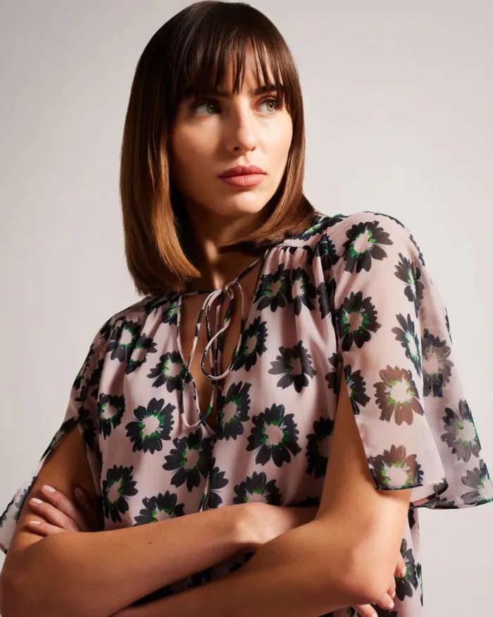 Split Sleeve Top With Neck Tie Pink Women Ted Baker Clothing