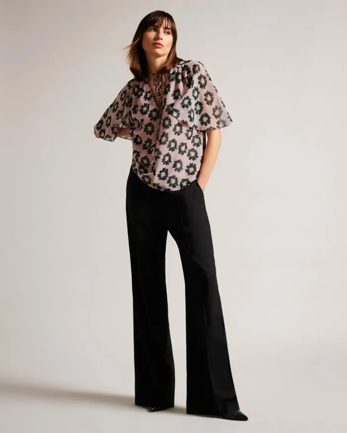 Split Sleeve Top With Neck Tie Pink Women Ted Baker Clothing