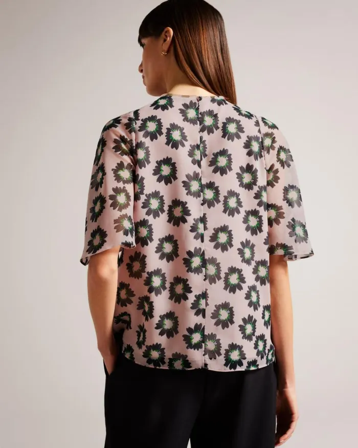 Split Sleeve Top With Neck Tie Pink Women Ted Baker Clothing