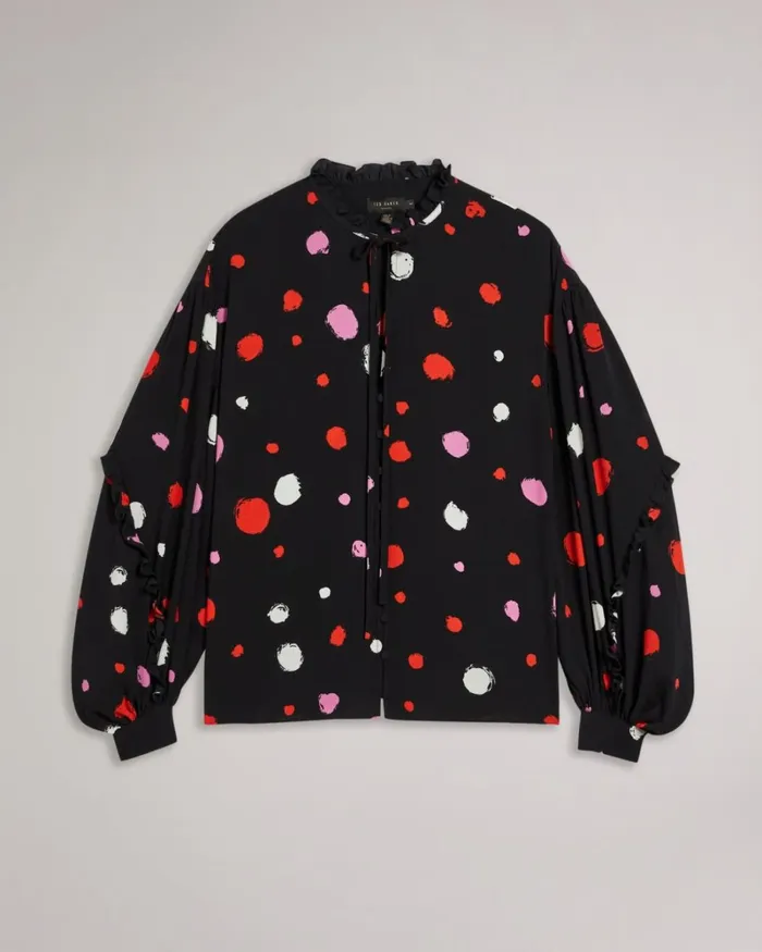 Spot Print Frilled Blouse Black Women Ted Baker Tops and TShirts