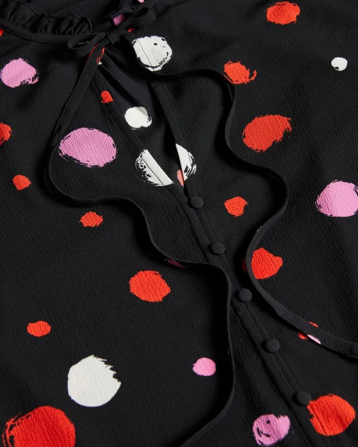 Spot Print Frilled Blouse Black Women Ted Baker Tops and TShirts