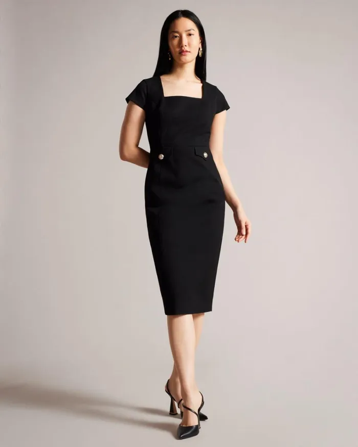Square Neck Military Midi Dress Black Women Ted Baker Clothing Square Neck Military Midi Dress Black Women Ted Baker Clothing