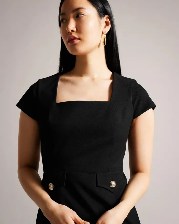 Square Neck Military Midi Dress Black Women Ted Baker Clothing Square Neck Military Midi Dress Black Women Ted Baker Clothing