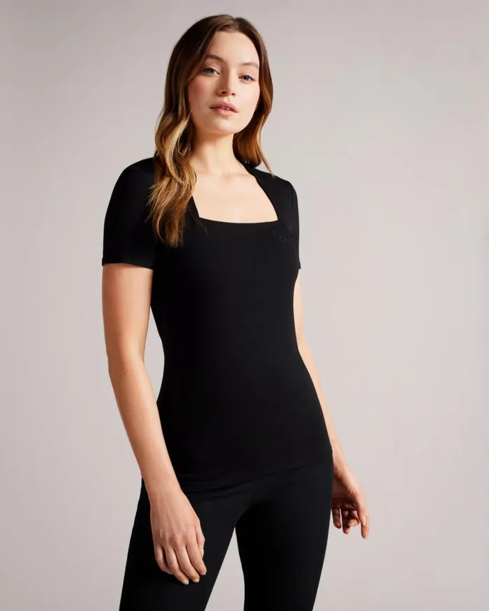 Square Neck Short Sleeve Top Black Women Ted Baker Clothing Square Neck Short Sleeve Top Black Women Ted Baker Clothing