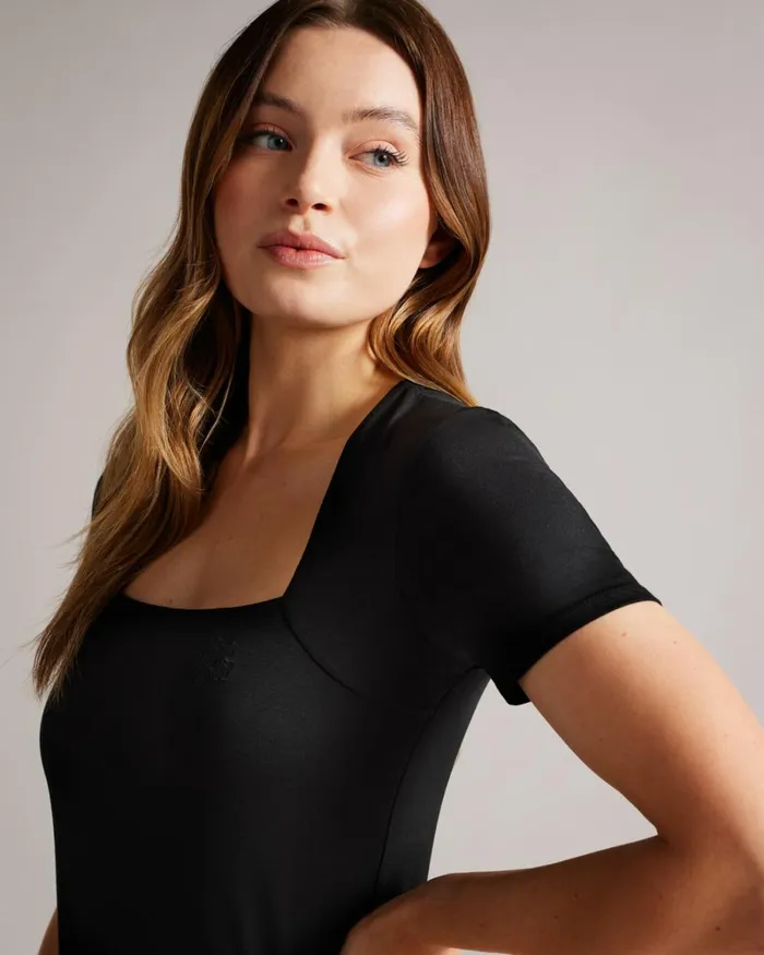 Square Neck Short Sleeve Top Black Women Ted Baker Clothing Square Neck Short Sleeve Top Black Women Ted Baker Clothing