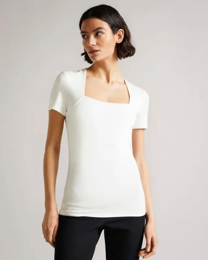 Square Neck Short Sleeve Top White Women Ted Baker Clothing Square Neck Short Sleeve Top White Women Ted Baker Clothing